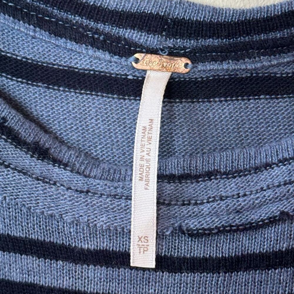 Free People Blue Striped Tunic Dress Between the Lines XS Flutter Ruffles Linen - Picture 6 of 16